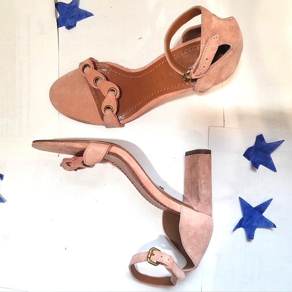 NWOT Coach Heel Link Peony Pink Suede Heeled Sandals - Picture 2 of 7